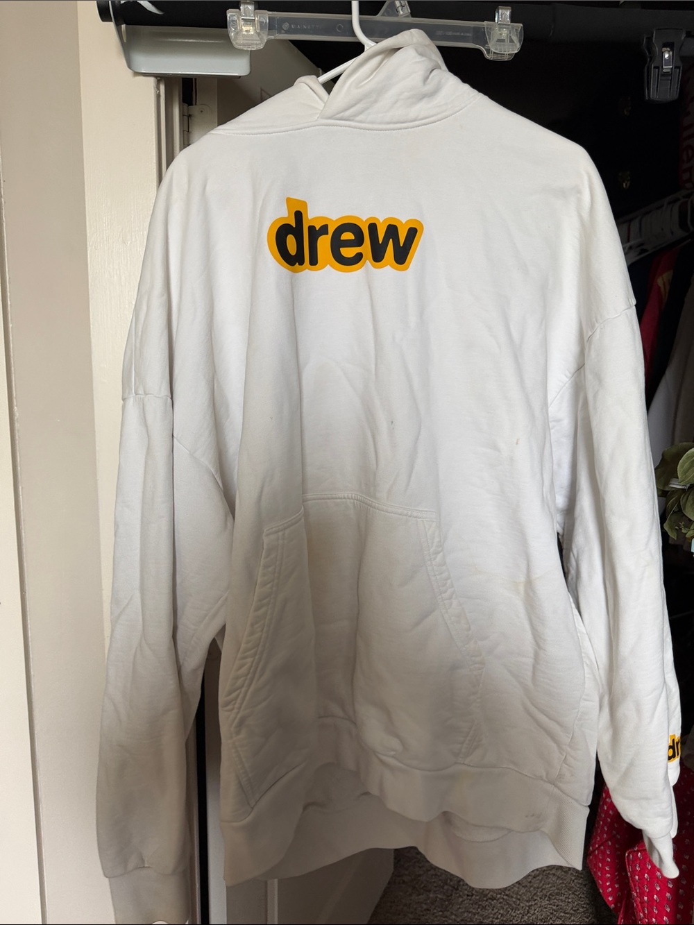 DREW White Crewneck Sweater with Yellow Logo